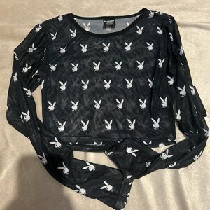 PLAYBOY Black Mesh Long Sleeve Top